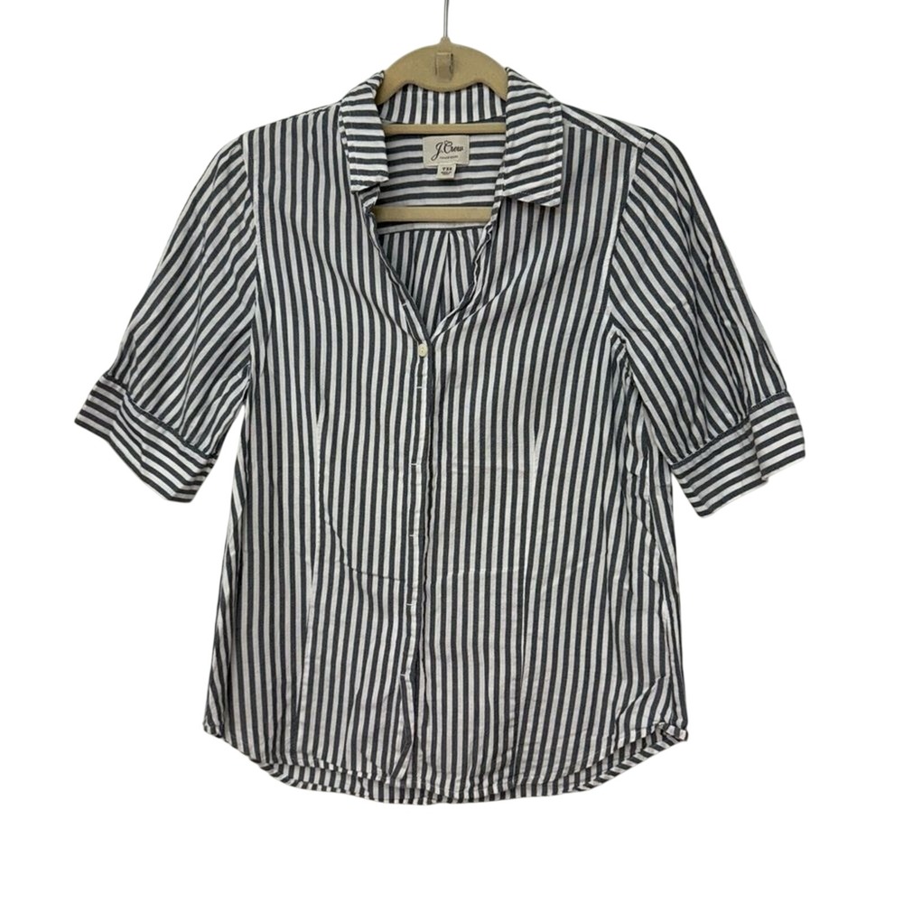 J. Crew Women's Short Sleeve Button-Up Shirt Stripes Tall Extra Small TXS